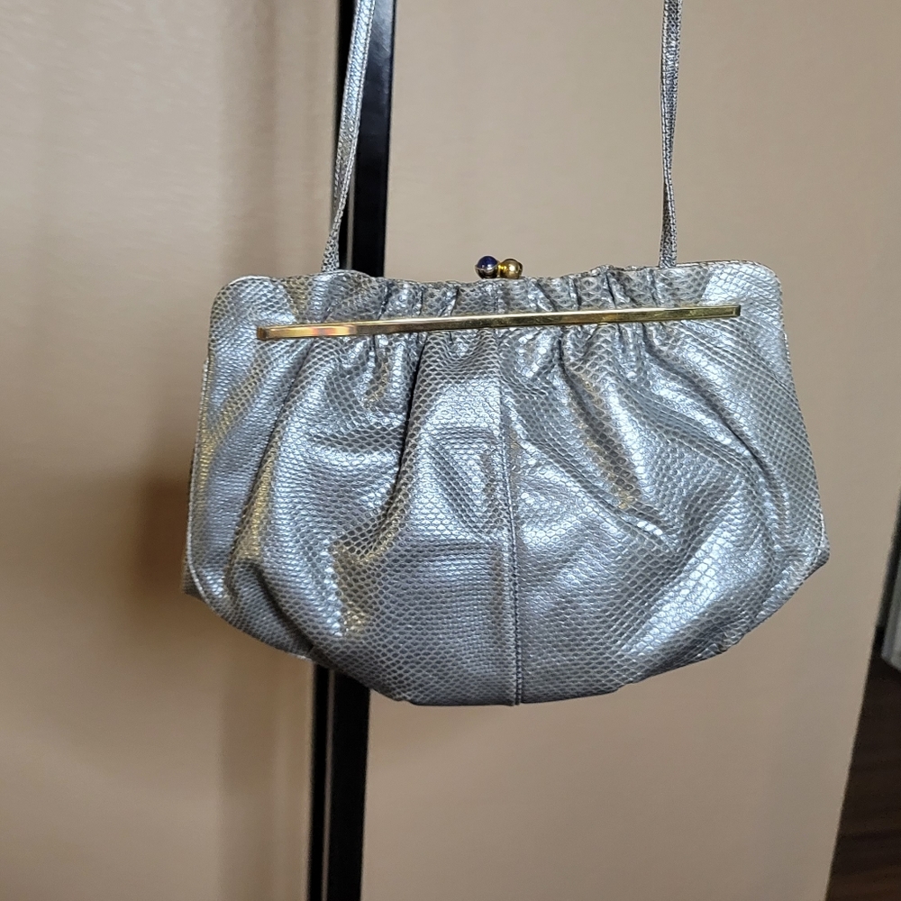 Grey lizard skin Judith Leiber vintage purse